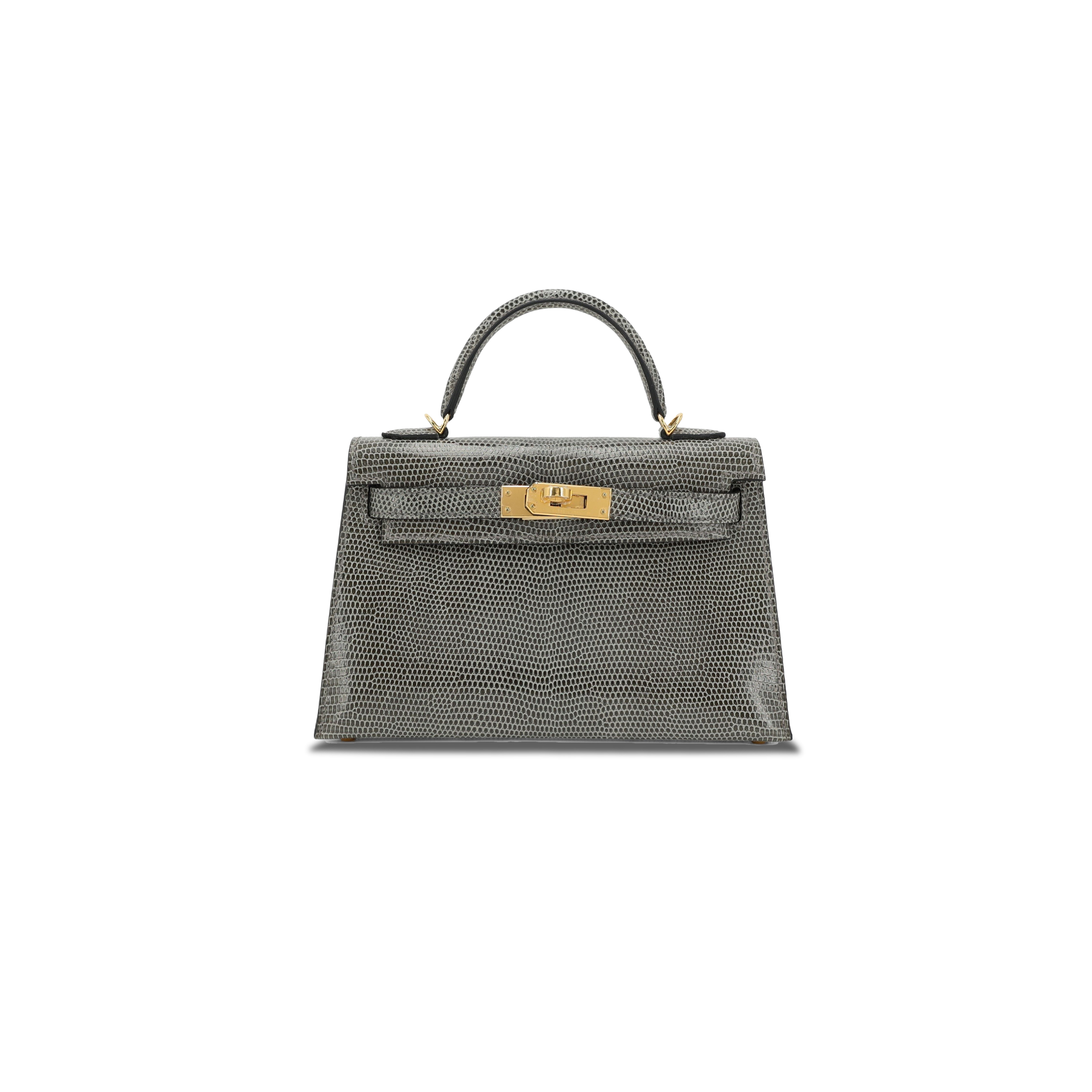 HERMÈS MASTER MINI KELLY II GRIS TOURTERELLE LIZARD 23581 (19*12*5.5cm)